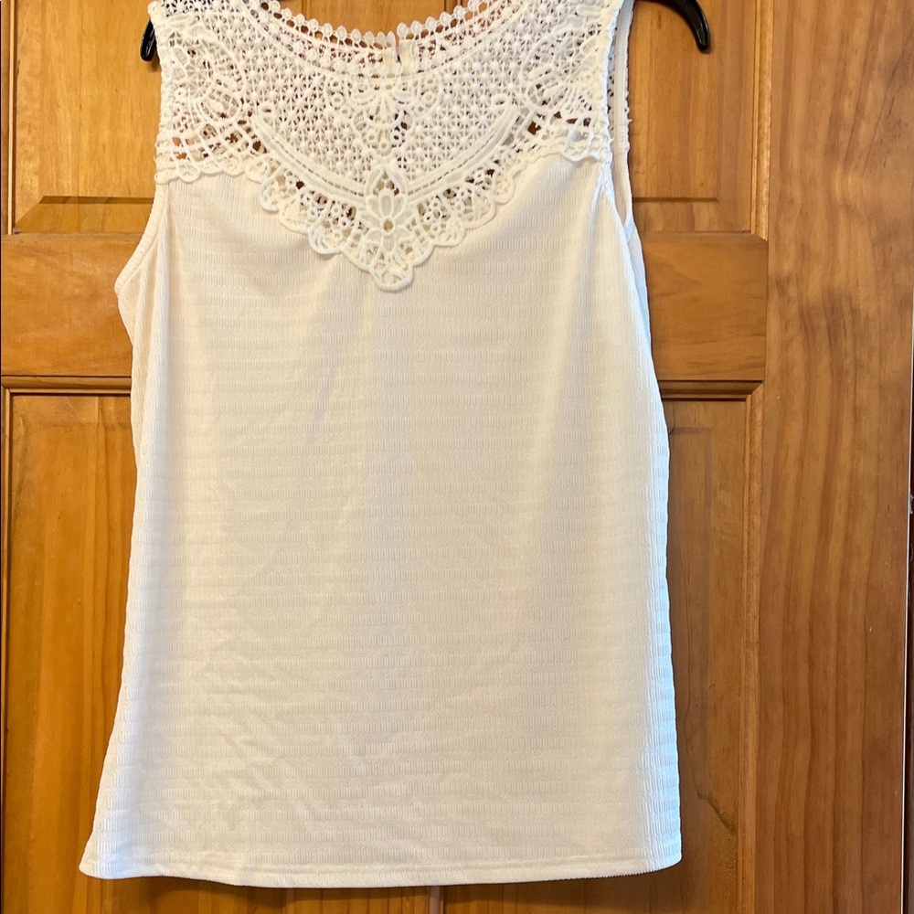 Source Unknown White Crochet Detail Tank Top